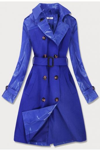 Tenký dámský kabát z kombinovaných materiálů MODA2027 modrý