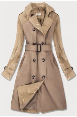 Tenký dámský kabát z kombinovaných materiálů MODA2027 béžový