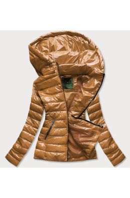 Krátká dámská prošívaná jarní bunda s kapucí MODA333 hořčicová