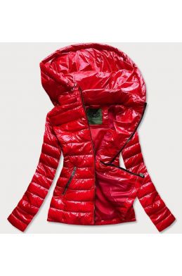 Krátká dámská prošívaná jarní bunda s kapucí MODA333 červená