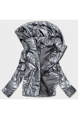 Lesklá dámská jarní bunda MODA9575 stříbrná