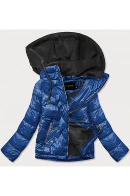 Dámská jarní bunda s kapucí MODA003 modro-černá