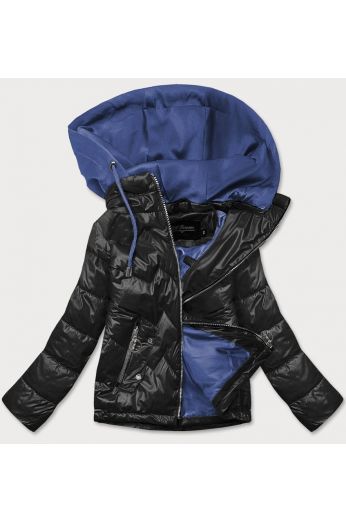 Dámská jarní bunda s kapucí MODA003BIG černo-modrá