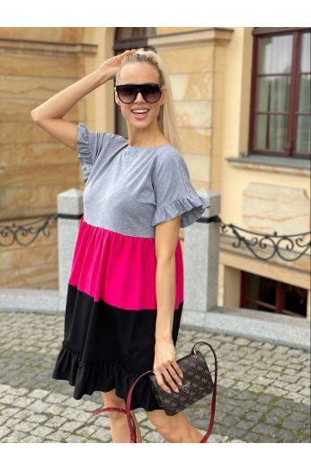 Dámská letní bavlněné šaty MODA707 šedo-růžovo-černé