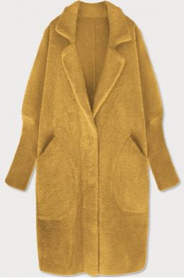 Dlouhý dámský vlněný kabát alpaka MODA102 hořčičný