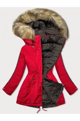 Dámská oboustranná zimní bunda MODA555 červeno-hnědá