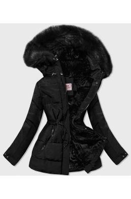 Dámská oboustranná zimní bunda MODA560 černá s černým kožíškem