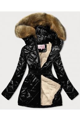 Lesklá dámská zimní bunda MODA756 černo-hnědá