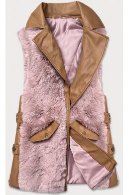 Dámská elegantní vesta z eko-kůže MODA592 karamelově-růžová