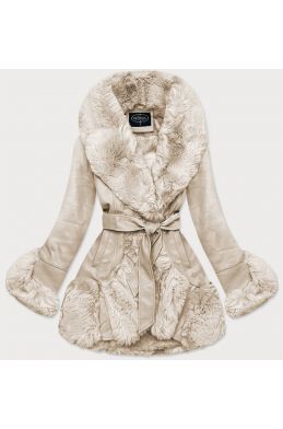 Elegantní koženková zimní bunda MODA2018 béžová