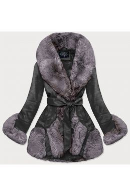 Elegantní koženková zimní bunda MODA2018 černo-šedá