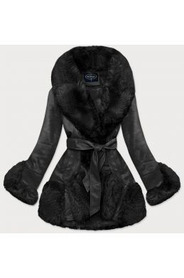 Elegantní koženková zimní bunda MODA2018 černá