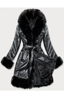 Dámský koženkový kabát MDOA9738 černý