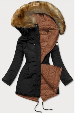 Dámská oboustranná zimní bunda MODA1508 černo-karamelová