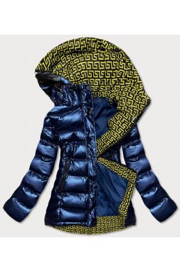Dámská prošívaná zimní bunda s kapucí MODA817 modro-žlutá