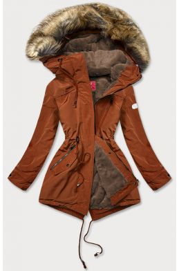 Dámská zimní bunda parka s kožešinou MODA1207 karamelová