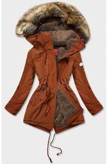 Dámská zimní bunda parka s kožešinou MODA1207 karamelová