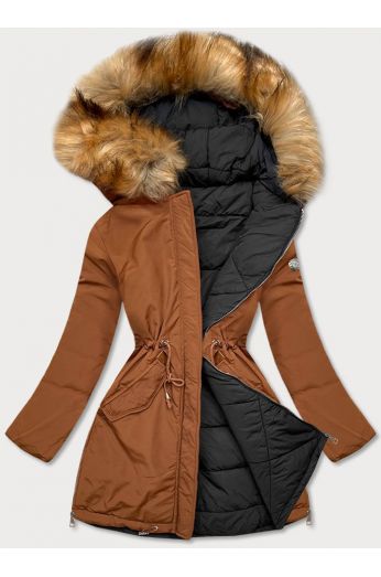 Dámská oboustranná zimní bunda MODA210A5 karamel-černá