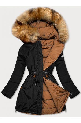 Dámská oboustranná zimní bunda MODA210A5 černá-karamel