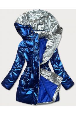 Lesklá lehká dámská zimní bunda MODA016 tmavěmodrá