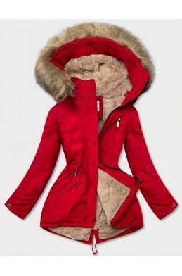 Dámska zimná bunda s kožušinovou podšívkou MODA558 červeno-béžová