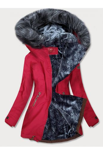 Voděodolná dámská zimní bunda parka MODA923 červene-šedá