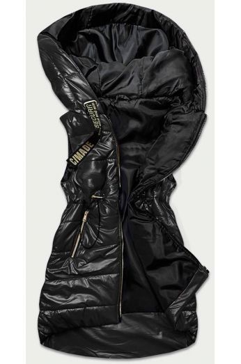 Dámská lesklá vesta s kapucí MODA782 černá