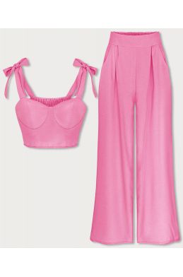 Elegantní dámský komplet top+kalhoty MODA2483 růžový