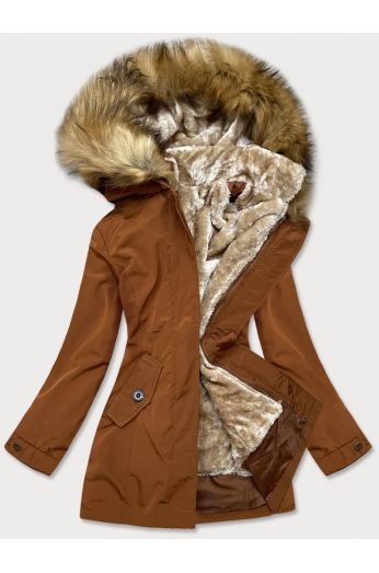 Dámská zimní bunda s kožešinou MODA1005 karamel