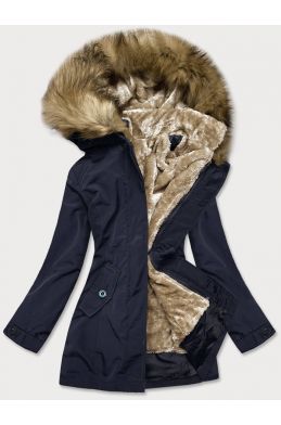 Dámská zimní bunda s kožešinou MODA1005 tmavě modrá