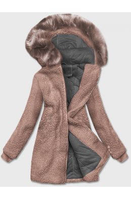 Dámská bunda s kapucí MODA1030 béžově-šedá
