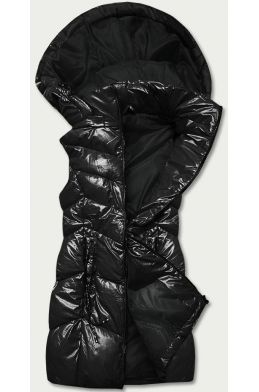 Dámská lesklá vesta s kapucí MODA025 čierná