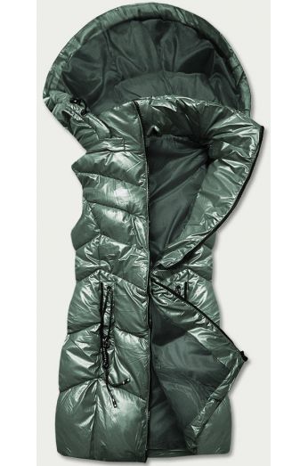 Dámská lesklá vesta s kapucí MODA025 zelená