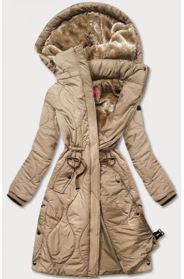 Dámská dlouhá zimní bunda po kolena MODA1601 béžová