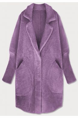 Dlouhý vlněný dámský kabát alpaka MODA7108 purpurový 