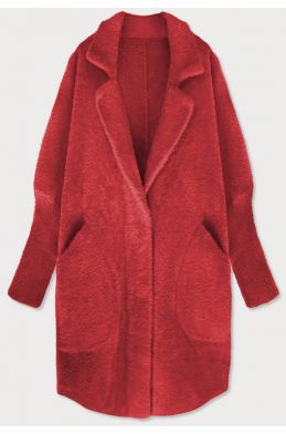 Dlouhý vlněný dámský kabát alpaka MODA7108 červený
