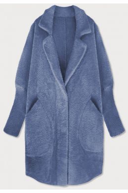 Dlouhý vlněný dámský kabát alpaka MODA7108 modrý 2