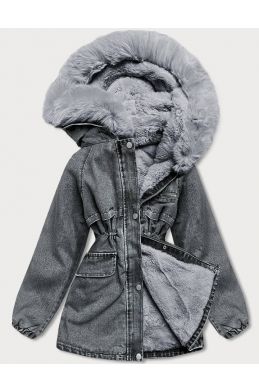 Dámská jeansová bunda s kožešinou MODA8048 černo-šedá