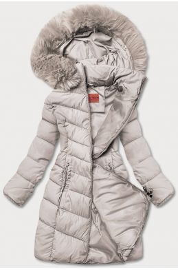 Dámska zimná bunda  s kapucňou MODAY045 svetlěbéžová