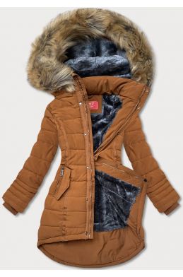 Asymetrická dámská zimní bunda MODA1301 karamelová