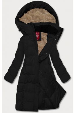 Dlouhá dámská zimní bunda s kožíškem 2M-025 černá