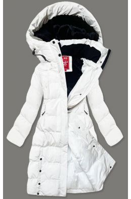 Dlouhá dámská zimní bunda s kožíškem 2M-025 bílá