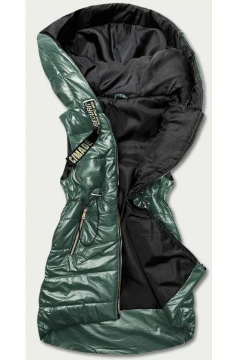 Dámská lesklá vesta s kapucí MODA8130 zelená