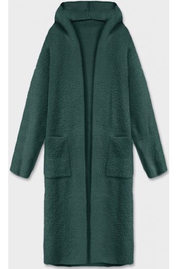 Dlouhý vlněný kabát alpaka s kapucí MODA105 zelený