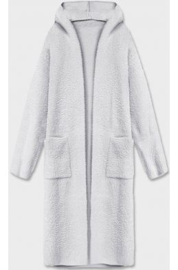 Dlouhý vlněný kabát alpaka s kapucí MODA105 šedý