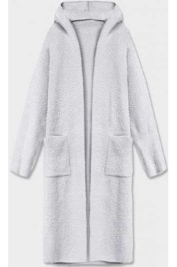 Dlouhý vlněný kabát alpaka s kapucí MODA105 šedý
