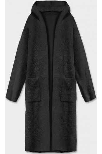 Dlouhý vlněný kabát alpaka s kapucí MODA105 černý