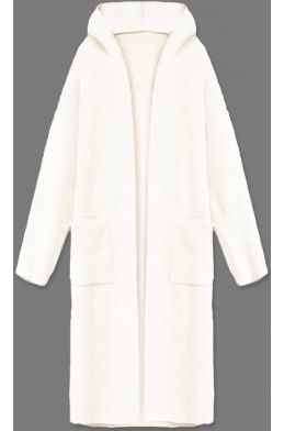 Dlouhý vlněný kabát alpaka s kapucí MODA105 smetanový