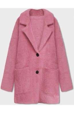Krátký vlněný dámský kabát alpaka MODA7108-1 lososový