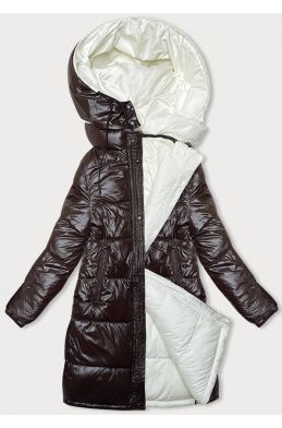 Hrubá dámská zimní bunda MODA768 hnědá-ecru